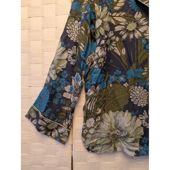 Papinelle x Karen Walker Floral Pajama Shirt Blue Green White Size M